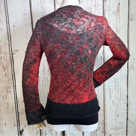 Roberta Scarpa Virgin Wool Mohair Knit Lace Trim Cardigan Fitted Sweater Size 12 - Picture 6 of 16